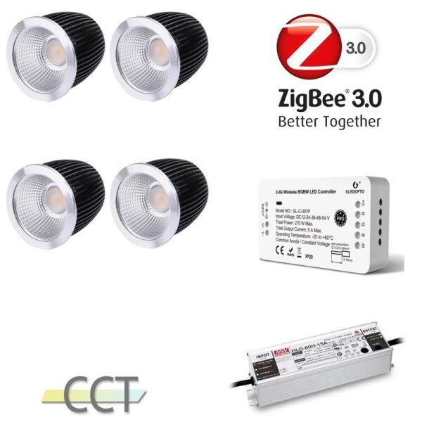 Gledopto Ledlumi Set - TunableWhite 4 Stück Spots LL32408-2065 Spiegel mit Meanwell Netzteil 40W