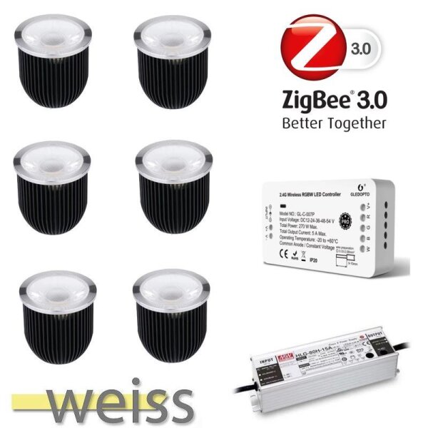 Gledopto Ledlumi Set - SingleColor 6 Stück Spots LL22408-2850 mit Meanwell Netzteil 60W