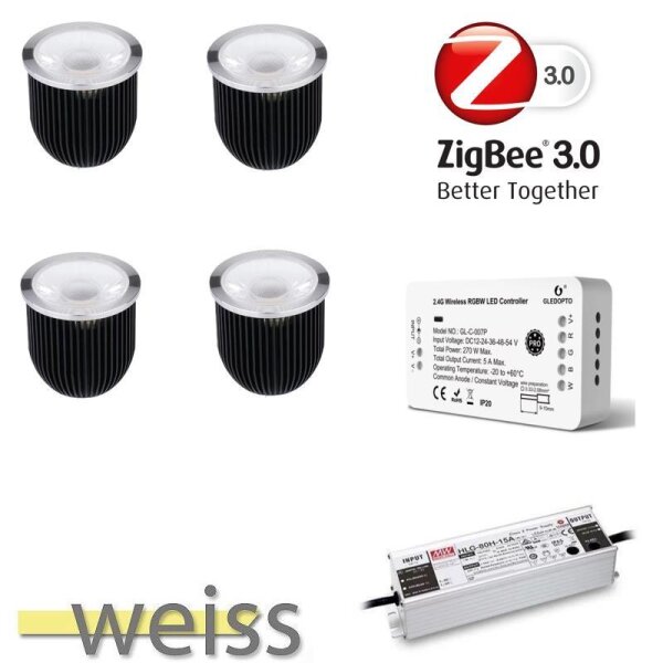 Gledopto Ledlumi Set - SingleColor 4 Stück Spots LL22408-2850 mit Meanwell Netzteil 40W