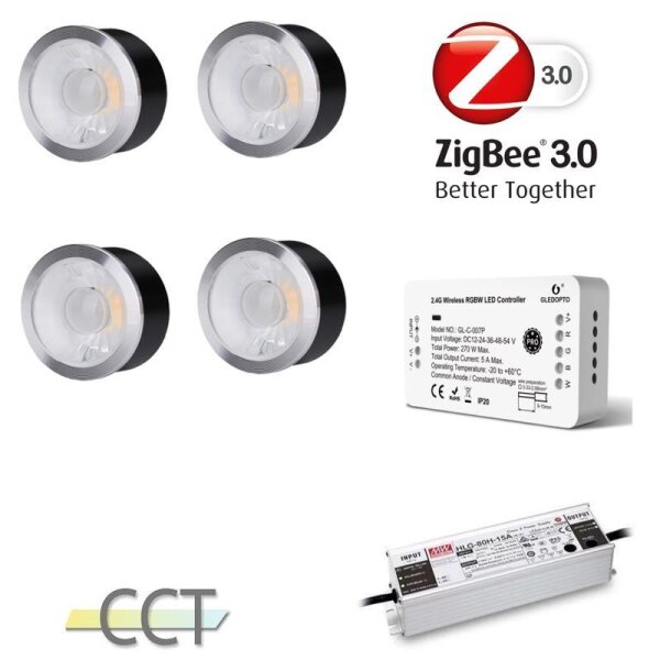 Gledopto Ledlumi Set - TunableWhite 4 Stück Spots flach LL32406-2065 mit Meanwell Netzteil 40W