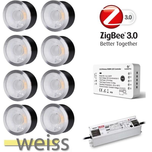 Gledopto Ledlumi Set - SingleColor 8 Stück Spots flach LL22406-2850 mit Meanwell Netzteil 60W