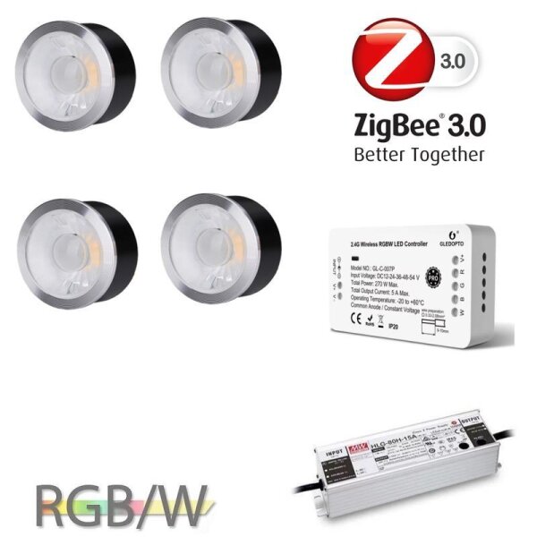 Gledopto Ledlumi Set - RGBW 4 Stück Spots flach LL52406 mit Meanwell Netzteil 40W