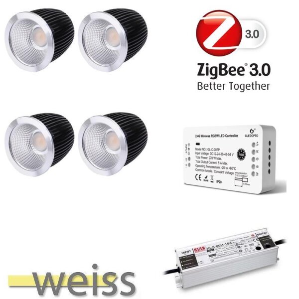 Gledopto Ledlumi Set - SingleColor 4 Stück Spots LL22408-2850R Spiegel mit Meanwell Netzteil 40W