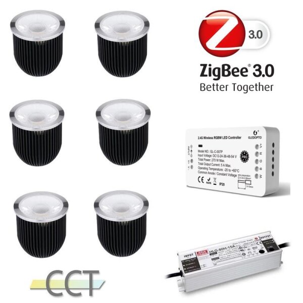 Gledopto Ledlumi Set - TunableWhite 6 Stück Spots LL32408-2060 mit Meanwell Netzteil 60W