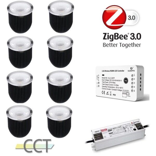 Gledopto Ledlumi Set - TunableWhite 8 Stück Spots LL32408-2060 mit Meanwell Netzteil 80W
