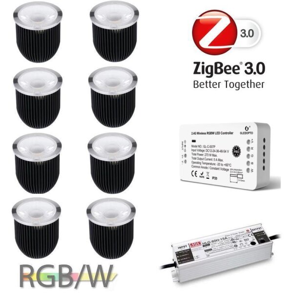 Gledopto Ledlumi Set - RGBW 8 Stück Spots LL52408 mit Meanwell Netzteil 100W