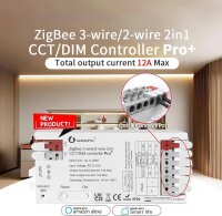 Gledopto LED Controller ZigBee 3.0 Pro+ 2 in 1,  2-wire/3-wire, 12-24V, Max 12A Output RGB+CCT
