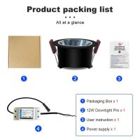 Gledopto ZigBee Pro RGB+CCT LED Downlight 12W CRI>90 schwarz matt IP40 - GL-D-010P