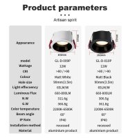Gledopto ZigBee Pro RGB+CCT LED Downlight 12W CRI>90 schwarz matt IP40 - GL-D-010P