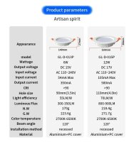Gledopto ZigBee Pro Ultra-flaches RGB+CCT LED Downlight 6W CRI>90 Weiß - GL-D-013P