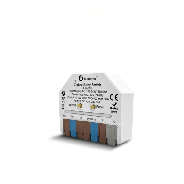 Gledopto Ultra-Mini ZigBee 3.0 Relais Schalter, AC100-240V, DC12-48V, Max 10A/16A / GL-C-310P