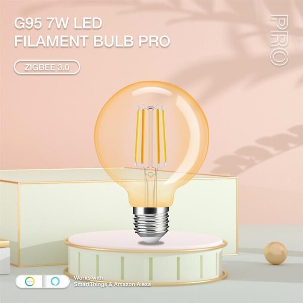 Gledopto G95 LED E27 Leuchtmittel ZigBee3.0 Pro Serie CCT Farbtemperatur Flimament Bulb 7W ( Amber Braunglas )